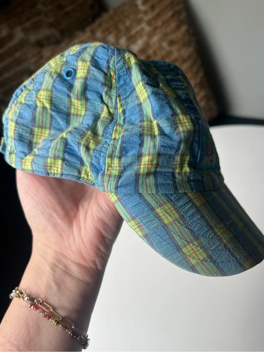 Vintage 90s Gymboree Plaid Palm Tree Toddler Baseball Cap